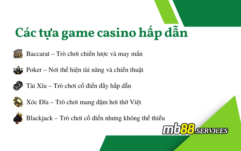 Casino MB88 - Sảnh Nổi Bật, Game HOT Và Ưu Điểm Tuyệt Vời
