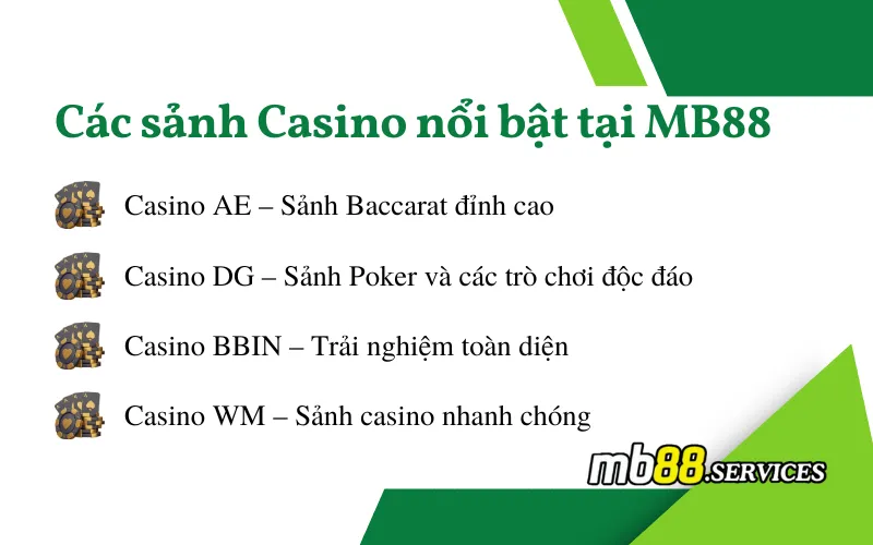 Casino MB88 - Sảnh Nổi Bật, Game HOT Và Ưu Điểm Tuyệt Vời